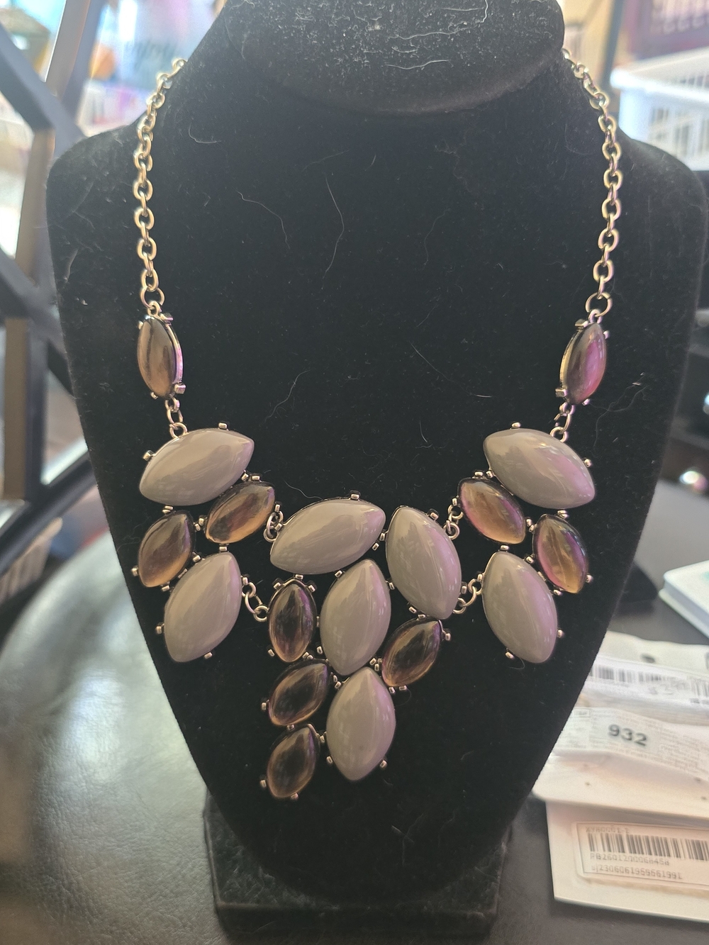 paparazzi Gold-Tone Necklace with Taupe and Smoky Amber Stones
